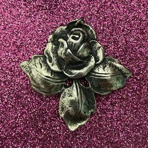 Vintage Antiqued Sterling Rose Leaves Pendant 1.5"